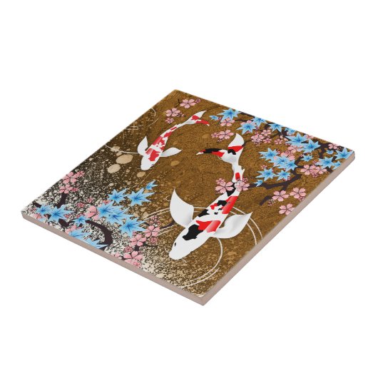 Koi Pond - hout - Japanse Design Ceramic Tile (A) Tegeltje (Zijkant)
