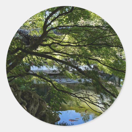 Koi Pond in Chinese Garden Ronde Sticker (Voorkant)