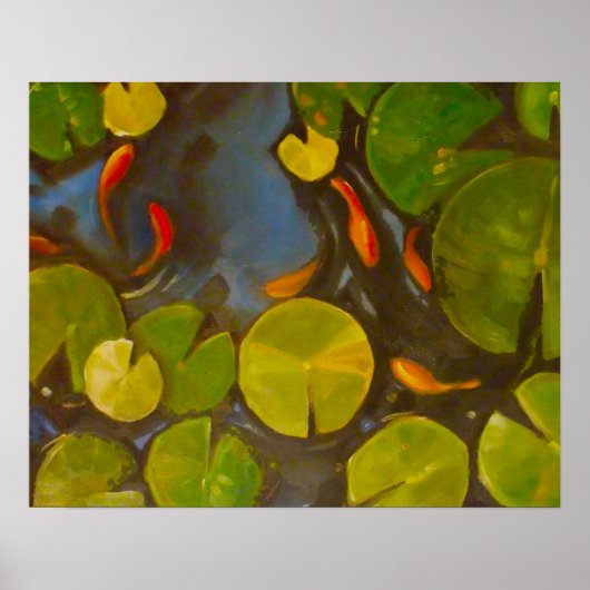 Koi Pond met lendenkussens en kleine vissen Poster (Voorkant)
