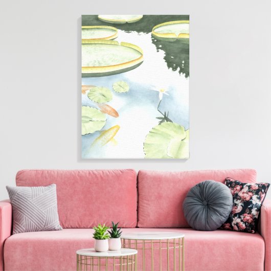 Koi Pond Reflection met vissen en geles Canvas Afdruk (Insitu (Woonkamer))
