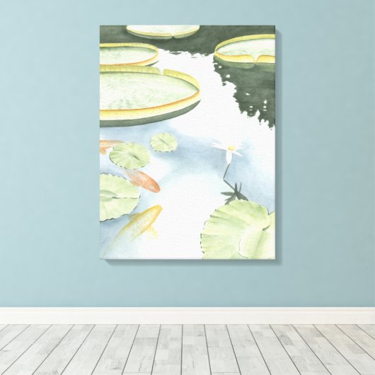 Koi Pond Reflection met vissen en geles Canvas Afdruk (Insitu (Houten vloer))