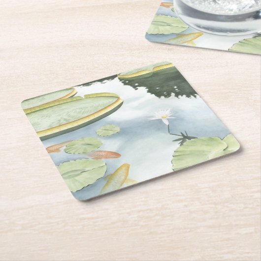 Koi Pond Reflection met vissen en geles Kartonnen Onderzetters (Schuin)