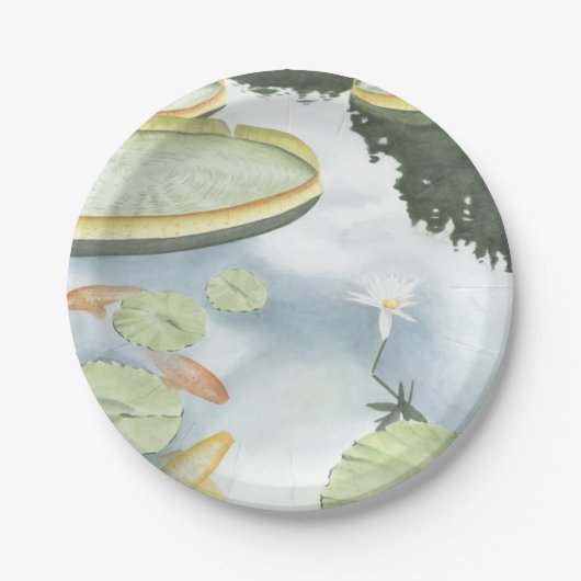 Koi Pond Reflection met vissen en geles Papieren Bordje (Voorkant)