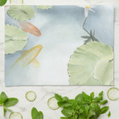 Koi Pond Reflection met vissen en geles Theedoek (Gevouwen)