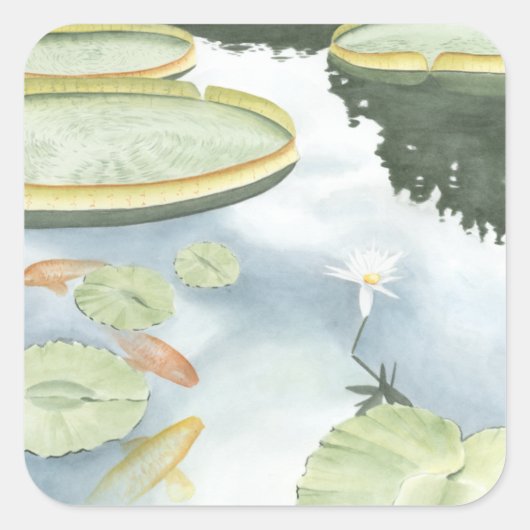 Koi Pond Reflection met vissen en geles Vierkante Sticker (Voorkant)
