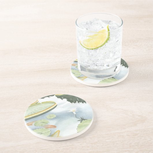 Koi Pond Reflection met vissen en geles Zandsteen Onderzetter (Zijkant)