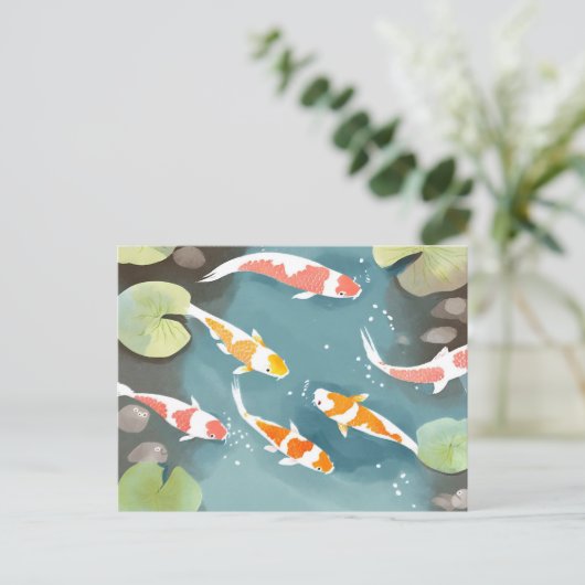 Koi Pond Waterverf | Prachtig visschilderij Briefkaart (Staand voorkant)