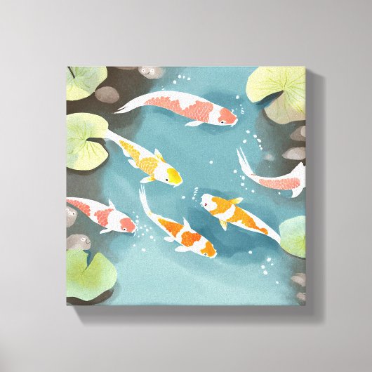 Koi Pond Waterverf | Prachtig visschilderij Canvas Afdruk (Voorkant)