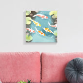 Koi Pond Waterverf | Prachtig visschilderij Canvas Afdruk (Insitu (Woonkamer))