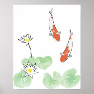 Koi Pond - White Background Poster