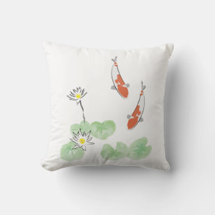 Koi Pond - Witte achtergrond Square Pillow Kussen