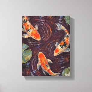 Koi Rimpels in een Plum Noir Vijver Canvas Afdruk