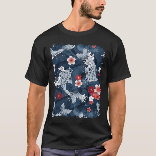 Koi sakura bloem in blauw t-shirt (Voorkant)