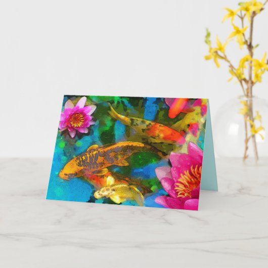 Koi spelen, Koi wenskaarten Kaart (Gele Bloem)