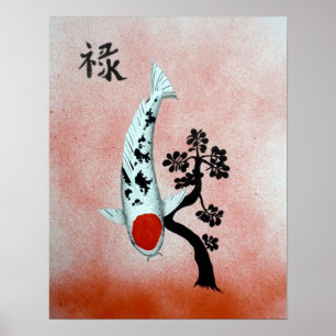 Koi Tancho Chinese Jade welvarschilderij Poster