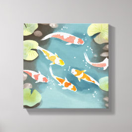 Koi Vijver Aquarel | Mooie Vissen Schilderij Canvas Afdruk