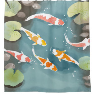 Koi Vijver Aquarel Mooie Vissen Schilderij Douchegordijn