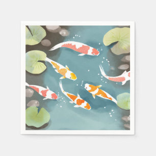 Koi Vijver Aquarel   Mooie Vissen Schilderij Servet