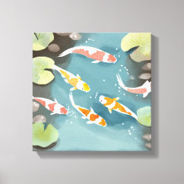 Koi Vijver Aquarel | Mooie Vissen Schildering Canvas Afdruk