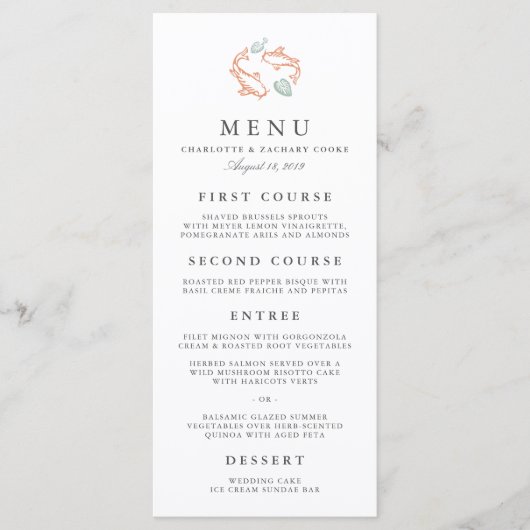 Koi Vijver Bruiloft Menu Kaart (Voorkant)