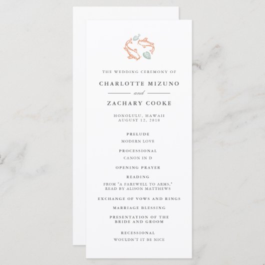 Koi Vijver Dubbelzijdig huwelijksprogramma Programmakaart (Voorkant / Achterkant)