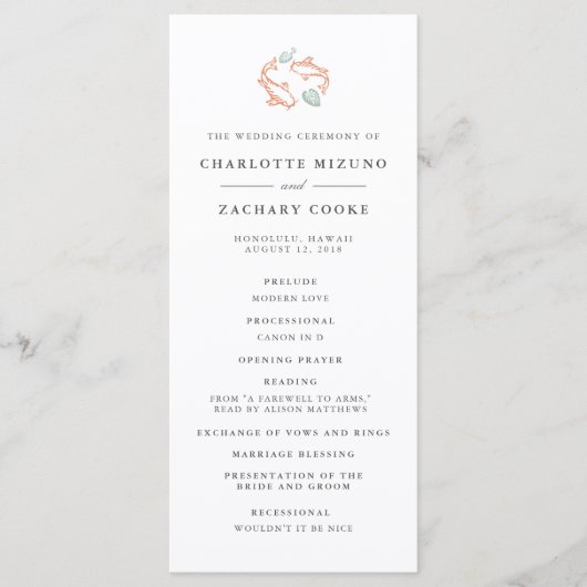 Koi Vijver Dubbelzijdig huwelijksprogramma Programmakaart (Voorkant)