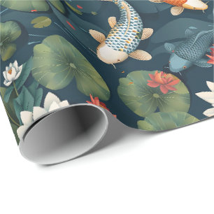 Koi Vijver en Lotus Bloemen Patroon, Elegante Natu Cadeaupapier