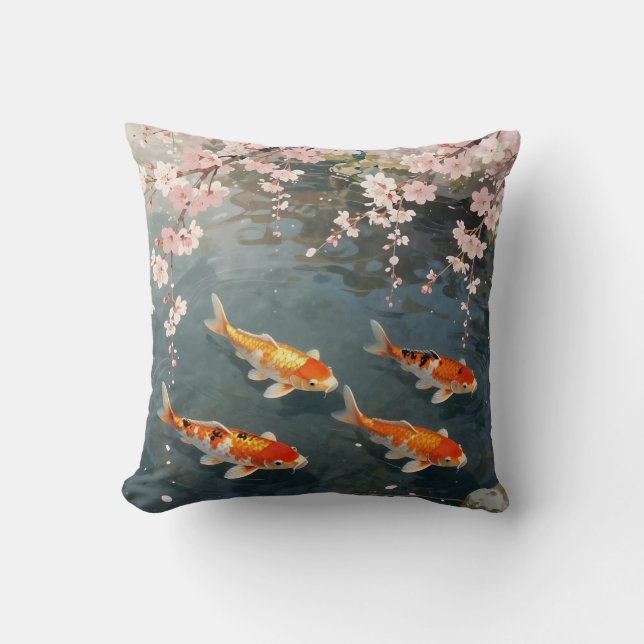 Koi Vijver Kersenbloesem Sereniteit Kussen (Voorkant)