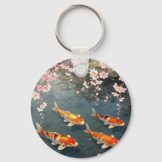 Koi Vijver Kersenbloesem Sereniteit Sleutelhanger (Voorkant)