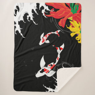 Koi Vijver - zwart - Japanse Design Dekbed Sherpa Deken