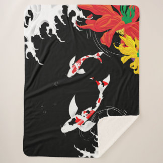 Koi Vijver - zwart - Japanse Design Dekbed Sherpa Deken