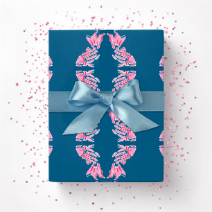 Koi Vis Chinoiserie Ogee in Roze en Diep Aqua Cadeaupapier