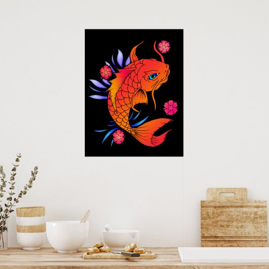 koi - vis en bloemen poster (Keuken)