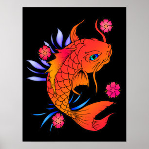 koi - vis en bloemen poster