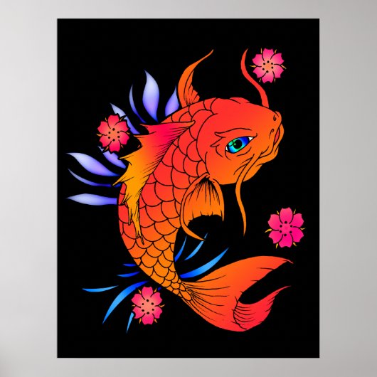 koi - vis en bloemen poster (Voorkant)