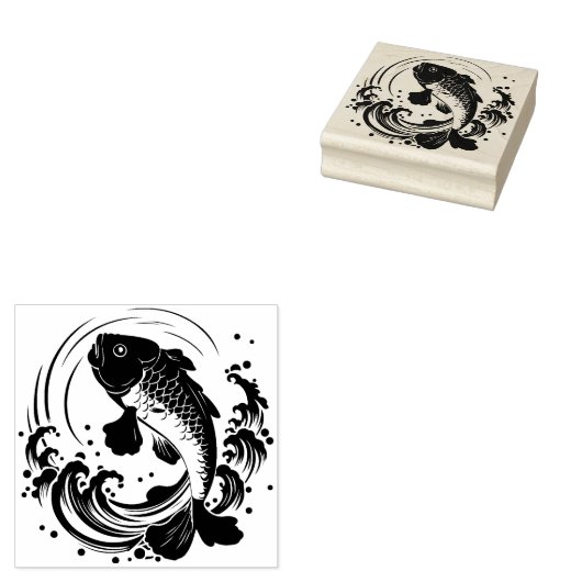 Koi vis en golven rubberstempel (Gestempeld)