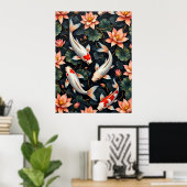 Koi Vis en Lotus Bloemen Poster (Thuiskantoor)