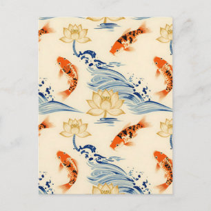 Koi-vis en Lotus Naadloos Patroon Briefkaart
