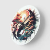 Koi Vis en Tempel Yin Yang Ronde Klok (Hoek)