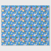Koi Vis en Water Lelies Blauw Cadeaupapier (Vlak)