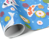 Koi Vis en Water Lelies Blauw Cadeaupapier (Rol Hoek)