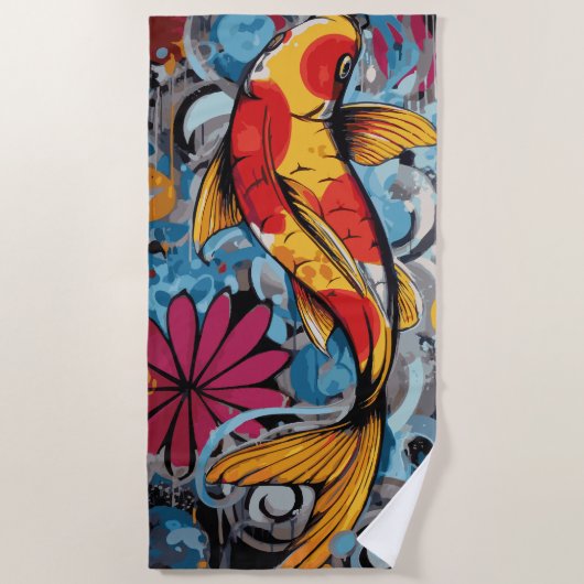 Koi Vis Graffiti Pop Art Strandlaken (Voorkant)