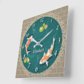 Koi-vis in vijver 3d realistisch gepersonaliseerd vierkante klok (Hoek)