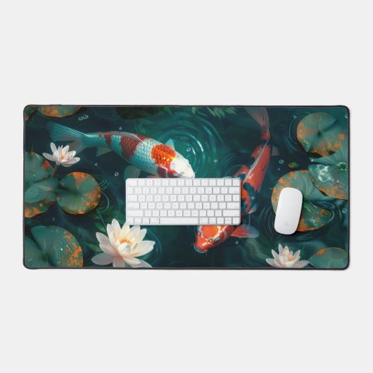 Koi Vis In Water Witte Lotus Illustratie Kunst Bureaumat (Keyboard & Muis)