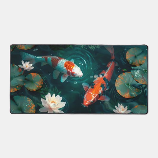 Koi Vis In Water Witte Lotus Illustratie Kunst Bureaumat (Voorkant)