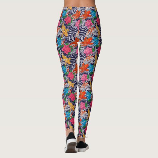 Koi vis Japans Tattoo met golfflessenpatroon Leggings (Achterkant)