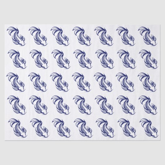 Koi Vis Karp #2 Doe-het-zelf Kleuren Blauw Tissuepapier (Voorkant)