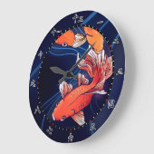 koi, vis, kitsch, Japan, cartoon, blauw, kanji Grote Klok (Hoek)