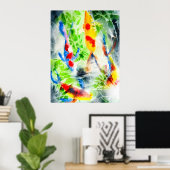 Koi vis kleurrijke waterverf kunst poster (Thuiskantoor)
