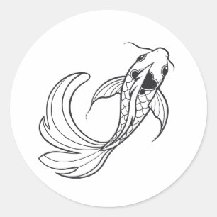 Koi vis langwerpig lichaam en stromend ronde sticker